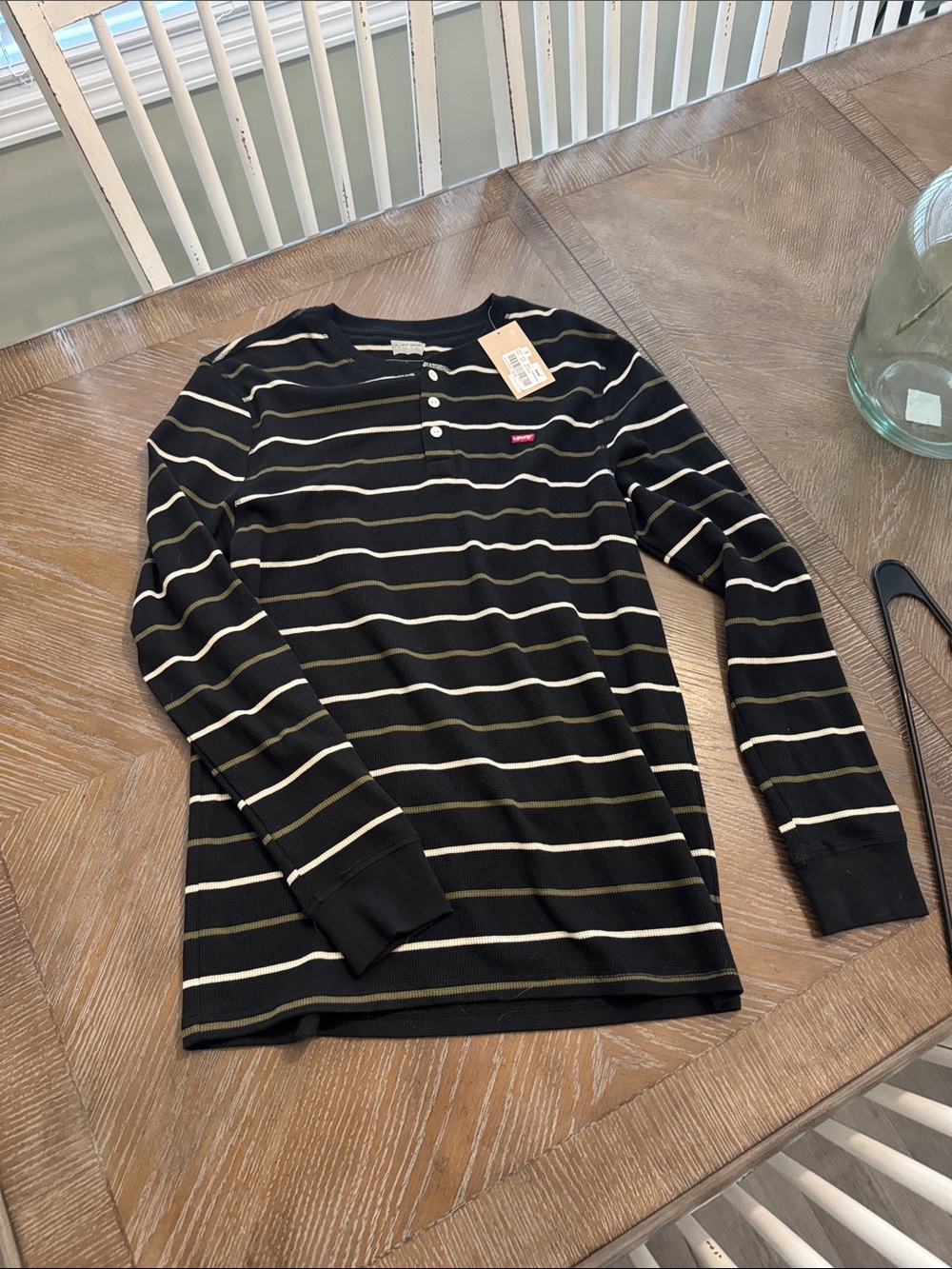 Levi's Black and Cream Striped Long-Sleeve Henley
